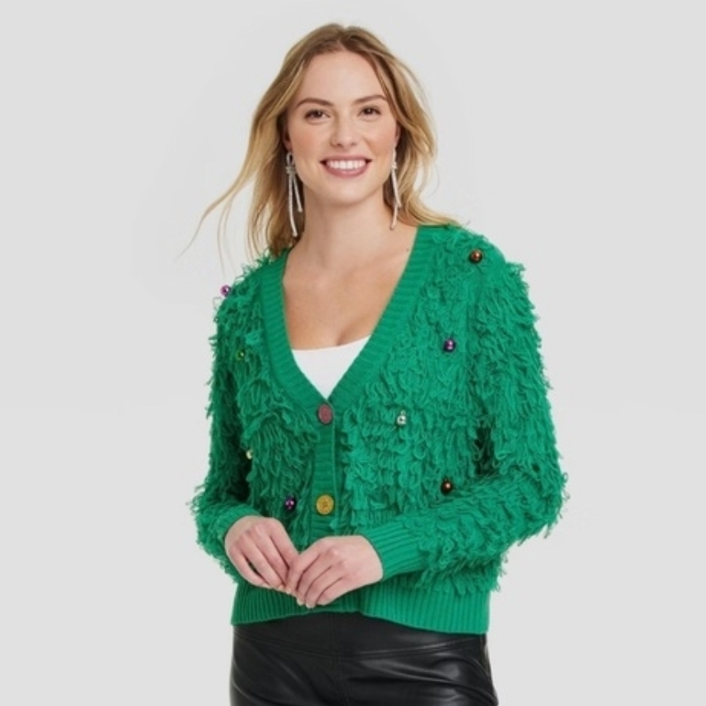 33 Degrees Vibrant Green Women's Festive Cardigan